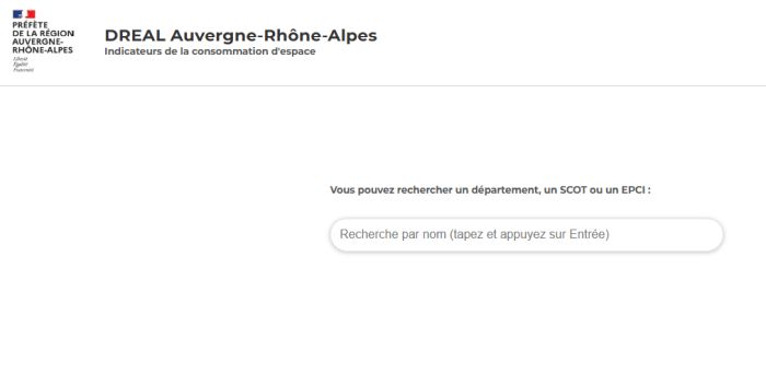 Application Web sur les indicateurs de la consommation d’espace en Auvergne-Rhône-Alpes